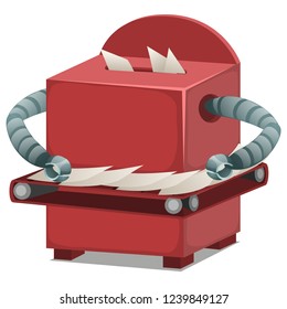 Paper sorting robot isolated on white background. Vector cartoon close-up illustration.