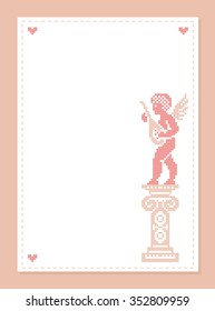 Paper with a space for text. Cute Cupid. Cupid angel. Valentine card. Vector frame.