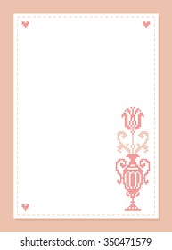 Paper with a space for text. Greeting card. Frame. Vase. Flower. Floral ornament. Vector frame.