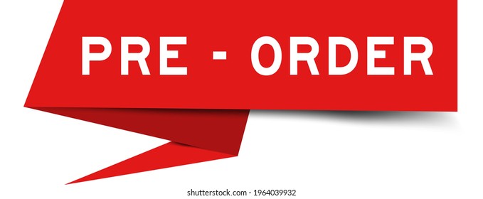 Paper speech banner with word pre order in red color on white background (Vector)