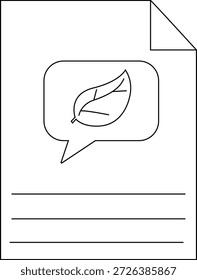 Paper with speech bubble enclosing a leaf icon above three lines