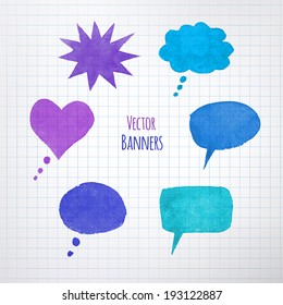 Paper speech bubbles on school board background.