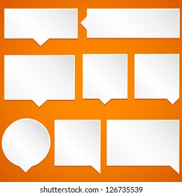 Paper Speech Bubbles - Set of paper speech bubbles isolated on orange background.