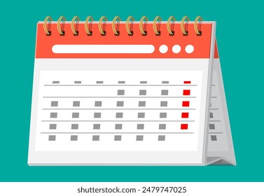 Paper spiral wall calendar. Calendar flat icon. Schedule, appointment, organizer, timesheet, important date. Vector illustration in flat style