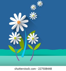 Paper spring tree. Flat design style on light blue background 