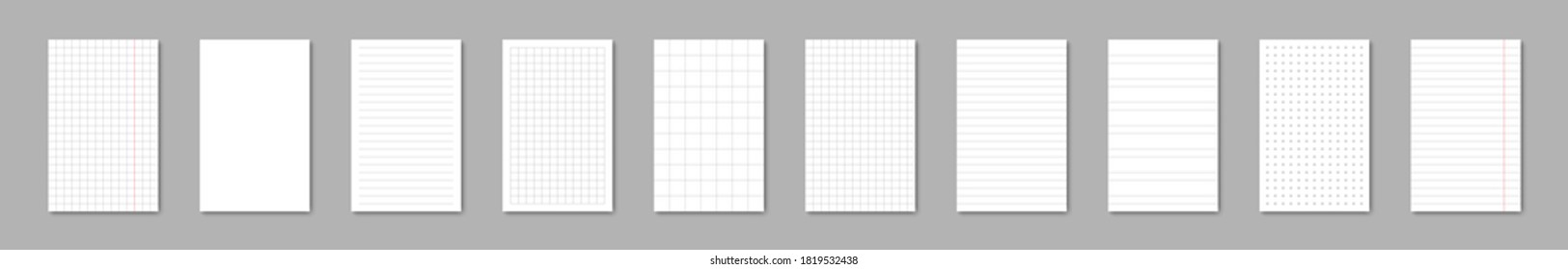 Paper with square, lined paper blank sheets.  Paper sheet in line and grid. Lines design and grid page notebook. Vector illustration