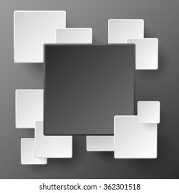 Paper square white and black banners with smooth corners and drop shadow over black
