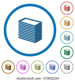 Paper stack flat color vector icons with shadows in round outlines on white background