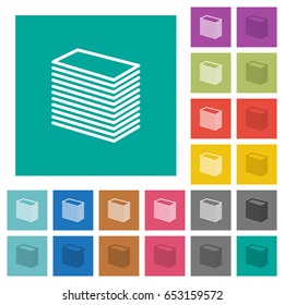 Paper stack multi colored flat icons on plain square backgrounds. Included white and darker icon variations for hover or active effects.