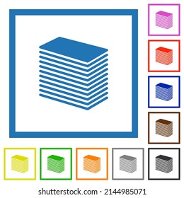 Paper stack solid flat color icons in square frames on white background