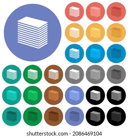 Paper stack solid multi colored flat icons on round backgrounds. Included white, light and dark icon variations for hover and active status effects, and bonus shades.