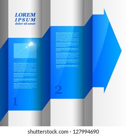 Paper stairs for sample text with blue arrow on a white background. Vector illustration. EPS 10