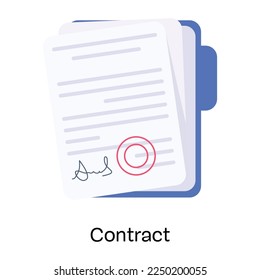 Paper with stamp and signature, flat icon of contract 