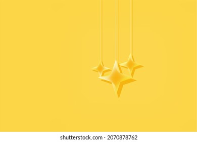 Estrellas de papel en cadenas con una sombra sobre un fondo amarillo. Ilustración vectorial con espacio libre para el texto. Plantilla para crear anuncios o postales.
