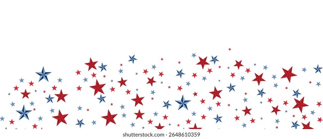 paper stars in USA flag colors Happy 4th of July, USA Independence Day vector banner template. White background. Material design for greeting card, flyer layout, poster.