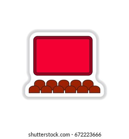 paper sticker Cinema auditorium with movie screen and seats