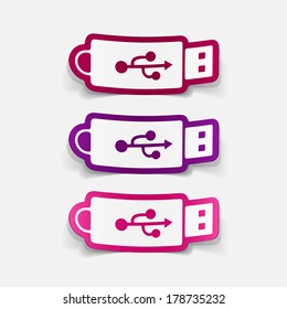 paper sticker: Flash Drive. Isolated illustration icon