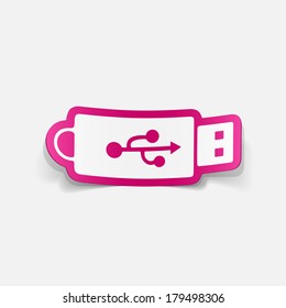 paper sticker: Flash Drive. Isolated illustration icon