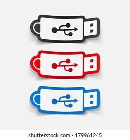paper sticker: Flash Drive. Isolated illustration icon