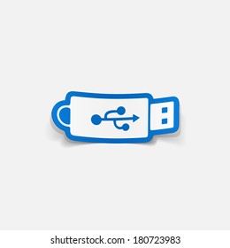 paper sticker: Flash Drive. Isolated illustration icon
