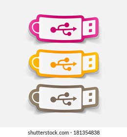 paper sticker: Flash Drive. Isolated illustration icon