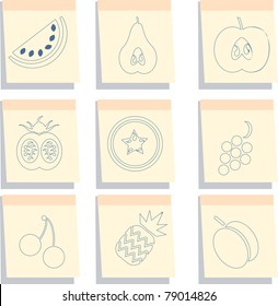 Paper sticker fruit icon set