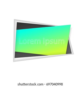 Paper sticker with gradient of green to yellow in black hole with material design, isolated on white background with lettering. Space for text. Vector illustration. Elements for poster, web, design.