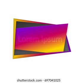 Paper sticker with gradient of purple to yellow in black hole with material design, isolated on white background with lettering. Space for text. Vector illustration. Elements for poster, web, design.