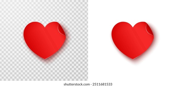 Paper sticker in heart shape with shadow isolated on transparent background. Vector empty note post template for Happy Valentine's or Mother's Day design