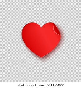 Paper Sticker In Heart Shape With Shadow Isolated On Transparent Background. Vector Empty Note Template For Happy Valentines Day Design