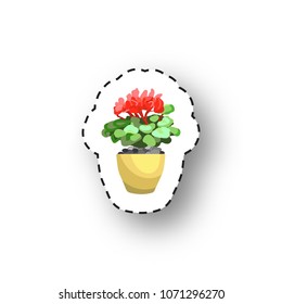 Paper sticker with a houseplant. Flower in a pot. Isolated icon. Vector illustration.

