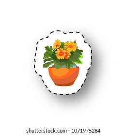 Paper sticker with a houseplant. Flower in a pot. Isolated icon. Vector illustration.

