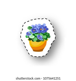 Paper sticker with a houseplant. Flower in a pot. Isolated icon. Vector illustration.

