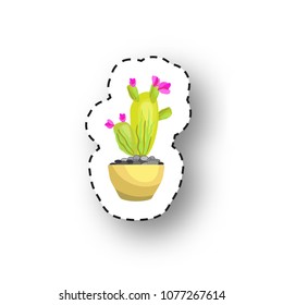 Paper sticker with a houseplant. Flower in a pot. Isolated icon. Vector illustration.

