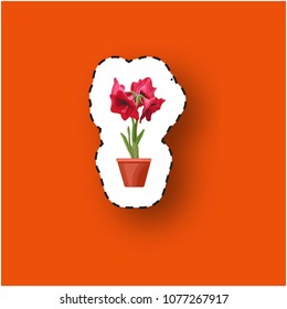 Paper sticker with a houseplant. Flower in a pot. Isolated icon. Vector illustration.

