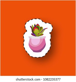 Paper sticker with a houseplant. Flower in a pot. Isolated icon. Vector illustration.

