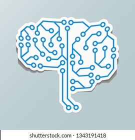 Paper sticker with the image of the human brain. Brain icon.