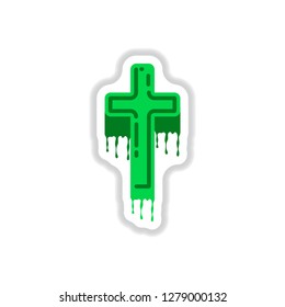 paper sticker on background of cross the blood
