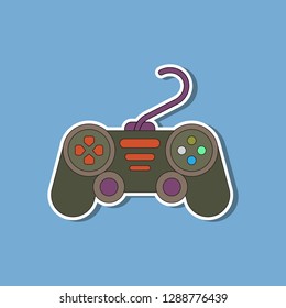 paper sticker on background of game joystick