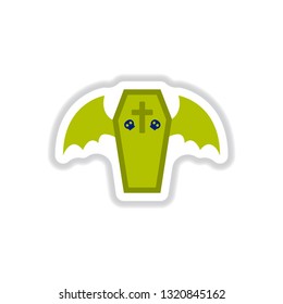 paper sticker on background of wings coffin