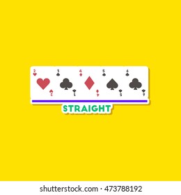 paper sticker on colored background poker combination cards straight