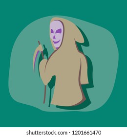 paper sticker on stylish background halloween death scythe