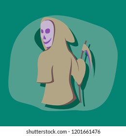 paper sticker on stylish background halloween death scythe