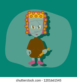 paper sticker on stylish background zombie woman
