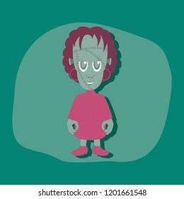 paper sticker on stylish background zombie woman