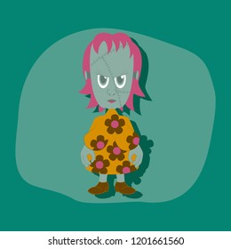 paper sticker on stylish background zombie woman