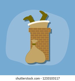 paper sticker on stylish background Santa Claus in chimney