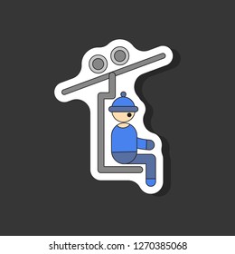 paper sticker on stylish background Man on Ski lift