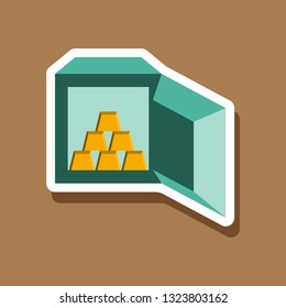 paper sticker on stylish background Gold bars in a safe