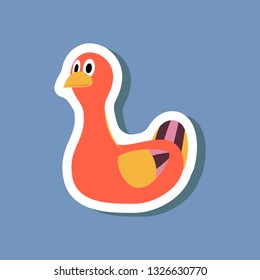 paper sticker on stylish background Toy duck